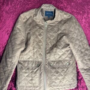 Banana Republic Quilted Jacket Mens Medium‎ Beige Lightweight Long Sleeve Zip-Up